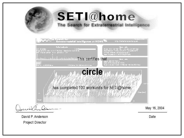 SETI@home Certificate